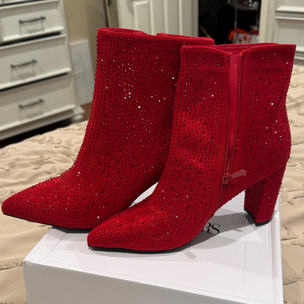 Dream Pairs Red Sparkle Heeled Boots